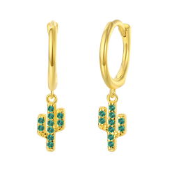 Silver Zircon Earrings Hoop Earrings - Cactus 8mm - Gold Plated and Rhodium Plated