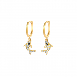 Silver Zircon Earrings Hoop Earrings - Dolphin 8mm - Gold Plated and Rhodium Plated