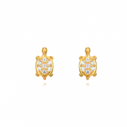 Silver Zircon Earrings Tortoise Earrings - Zirconia - 7mm - Silver Gold Plated and Rhodium Silver