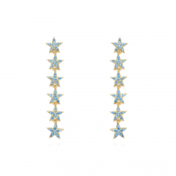 Pendiente Plata Circonita Pendientes Estrella - Circonita Topaz Azul - 36 mm - Bañado Oro