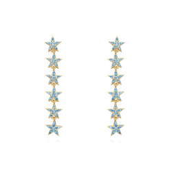 Silver Zircon Earrings Star Earrings - Blue Topaz  Zirconia - 36 mm - Gold Plated