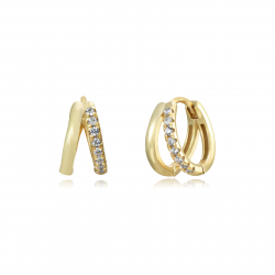 Silver Zircon Earrings Double Hoop Earrings - Zirconia - 12 mm - Gold Plated and Rhodium Silver