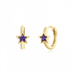 Silver Zircon Earrings Star Hoop Earrings - Zirconia - 12 mm - Gold Plated