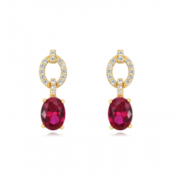 Silver Zircon Earrings Oval Zirconia Earrings - 20 mm - Gold Plated