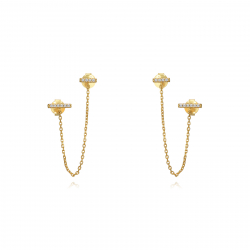 Silver Zircon Earrings Zirconia Chain Earrings- 55 mm - Gold Plated and Rhodium Silver