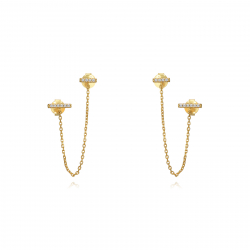 Pendiente Plata Circonita Pendientes Cadena Circonita - 55 mm -  Bañada Oro Y Plata Rodiada