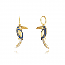 Silver Zircon Earrings Bird Earrings - 11+28 mm - Blue Zirconia - Gold Plated