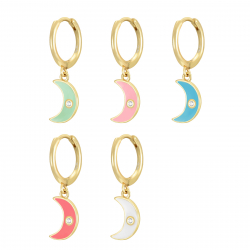 Pendiente Plata Circonita Pendientes Luna - Enamel - Circonita Blanca - 11 + 9 mm - Bañado Oro