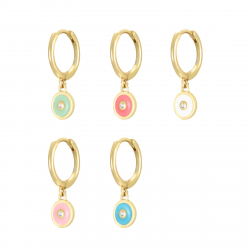 Silver Zircon Earrings Circle Earrings - Enamel - White Zirconia - 11 + 6 mm - Gold Plated