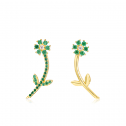Pendiente Plata Circonita Pendientes Earjacket Flor - 21 mm - Circonita Verde -  Bañado Oro