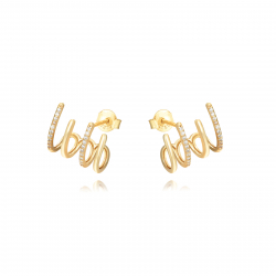 Silver Zircon Earrings Ear Jacket Earrings - Zirconia - 12 * 16 mm - Gold Plated and Rhodium Silver