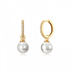 Silver Stone Earrings Zirconia Hoop - Pearl 8mm - Gold Plated and Rhodium Silver