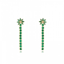 Silver Zircon Earrings Earrings Zirconia - Flower Marquise Long - 36 mm - Gold Plated