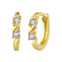 Silver Zircon Earrings Hoop Earrings - Zirconia - 11 mm - Gold Plated and Rhodium Silver