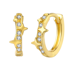 Silver Zircon Earrings Star Hoop Earrings - Zirconia - 11 mm - Gold Plated and Rhodium Silver