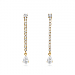 Silver Zircon Earrings Teardrop Tennis Earrings - Zirconia - 37 mm - Gold Plated