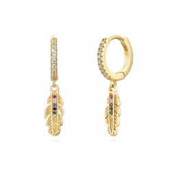 Silver Zircon Earrings Hoop Earrings - Multi Zirconia - 11 + 11 mm - Gold Plated and Rhodium Silver