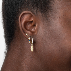 Silver Zircon Earrings Hoop Earrings - Zirconia and opal simile - 13 mm - Gold Plated