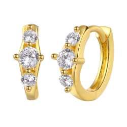 Silver Zircon Earrings Hoop Earrings - 3 Zirconia - 11 mm - Gold Plated and Rhodium Silver