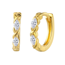 Silver Zircon Earrings Hoop Earrings - Zirconia Marquise - 11 mm - Gold Plated and Rhodium Silver