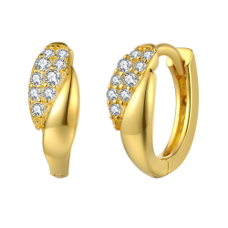 Pendiente Plata Circonita Pendientes Aro Dividir - Circonita Blanca - 11 mm - Bañado Oro y Plata Rodiada