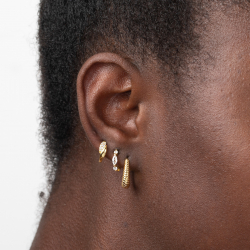 Silver Zircon Earrings Split Hoop Earrings - Zirconia - 11 mm - Gold Plated and Rhodium Silver