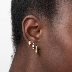 Pendiente Plata Circonita Pendientes Aro Dividir - Circonita Blanca - 11 mm - Bañado Oro y Plata Rodiada