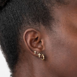 Pendiente Plata Circonita Pendientes Aro Eslabón - Circonita Blanca - 11 mm - Bañado Oro y Plata Rodiada