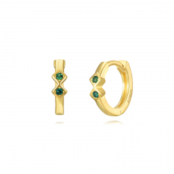 Pendiente Plata Circonita Pendientes Aro Rombo - Circonita Blanca - 11 mm - Bañado Oro y Plata Rodiada