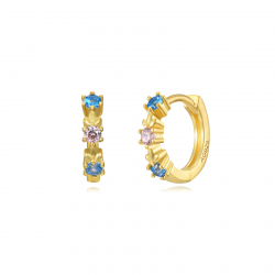 Pendiente Plata Circonita Pendientes Aro - 3 Circonitas Blanca - 11 mm - Bañado Oro y Plata Rodiada