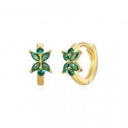 Pendiente Plata Circonita Pendientes Aro Flor - Circonitas Blanca - 11 mm - Bañado Oro y Plata Rodiada