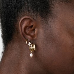 Silver Zircon Earrings Flower Hoop Earrings - Zirconias - 11 mm - Gold Plated and Rhodium Silver