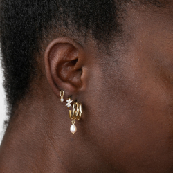 Pendiente Plata Circonita Pendientes Aro Flor - Circonitas Blanca - 11 mm - Bañado Oro y Plata Rodiada