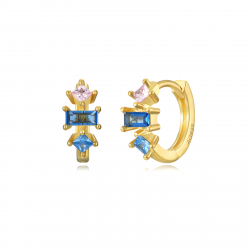 Pendiente Plata Circonita Pendientes Aro - Circonita Esmeralda Blanca - 11 mm - Bañado Oro y Plata Rodiada