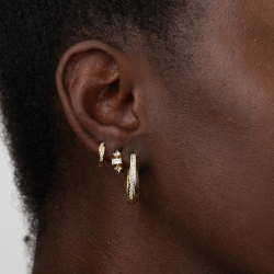 Pendiente Plata Circonita Pendientes Aro - Circonita Esmeralda Blanca - 11 mm - Bañado Oro y Plata Rodiada