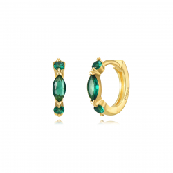 Pendiente Plata Circonita Pendientes Aro - Circonita Marquesa y redonda Blanca - 11 mm - Bañado Oro y Plata Rodiada