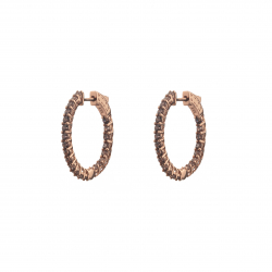 Silver Zircon Earrings Hoop Earrings - Chocolate Zirconia - 24mm - Rose Gold  Plated