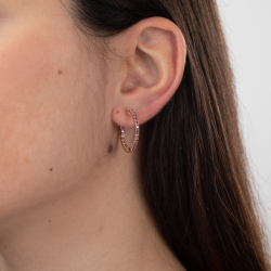 Silver Zircon Earrings Hoop Earrings - Chocolate Zirconia - 24mm - Rose Gold  Plated
