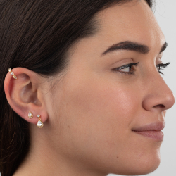 Silver Zircon Earrings Earring Earcuff - Tear Drop 14mm -  Zircon