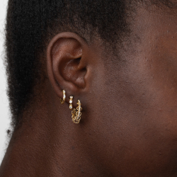 Silver Zircon Earrings Zirconia Earrings - Hoop 14 mm - Gold Plated and Rhodium Silver