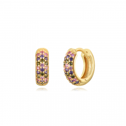 Silver Zircon Earrings Multi Zirconia - Hoop Earring - Gold Plated