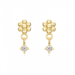 Pendiente Plata Circonita Pendientes Flor 5mm - Circonita 14mm - Bañado Oro y Plata Rodiada