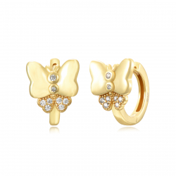 Silver Zircon Earrings Butterfly Earrings - White Zirconia - 11mm - Gold Plated Silver and Rhodium Silver