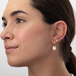 Silver Zircon Earrings Zirconia Earrings - Hoop 14mm - Octogonal 10mm - Gold Plated and Rhodium