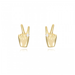 Silver Zircon Earrings Hand Signals Earrings - Peace  10*5mm - Gold Plated