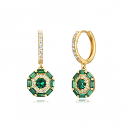 Silver Zircon Earrings Hoop Earrings - Green Zirconia 10mm - Gold Plated