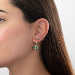 Silver Zircon Earrings Hoop Earrings - Green Zirconia 10mm - Gold Plated