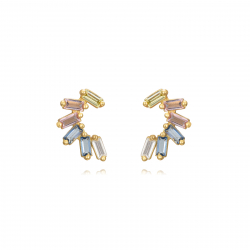 Silver Zircon Earrings Silver Earrings -  Zirconia 12mm - Gold Plated