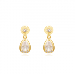 Silver Zircon Earrings Zirconia Earrings - Teardrop 14mm - Gold Plated