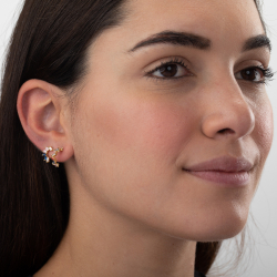 Silver Zircon Earrings Semi Hoop Earring - Multi Zirconia - Gold Plated